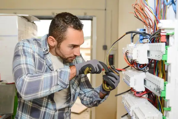 Sigorta kutusuyla uğraşan elektrikçi
